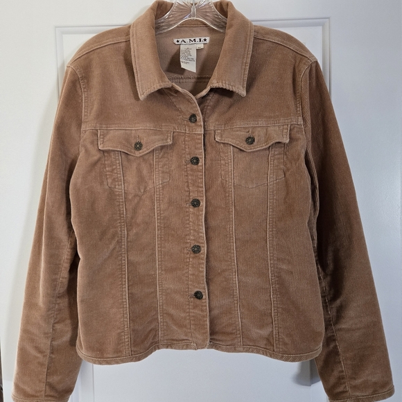 Vintage A.M.I. Y2K Women's Size M Tan Corduroy Jacket Stretch Boho Trucker-Style - Picture 2 of 15